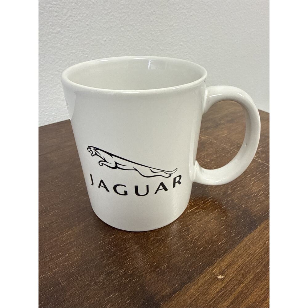 White Coffee Mug with Jaguar Car Design